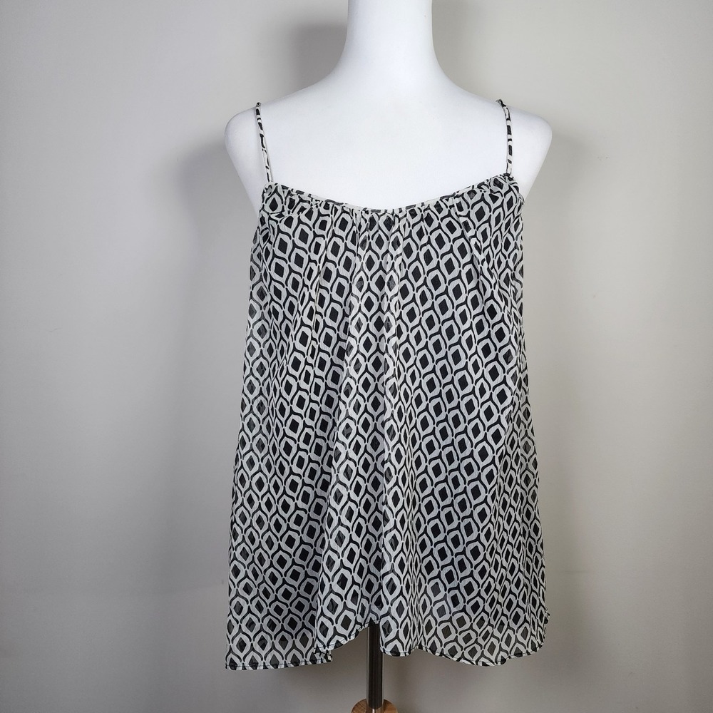 H&M Tank Womens 8 Blouse Black Geometric Spaghetti Straps‎ Cami Shirt Fairycore